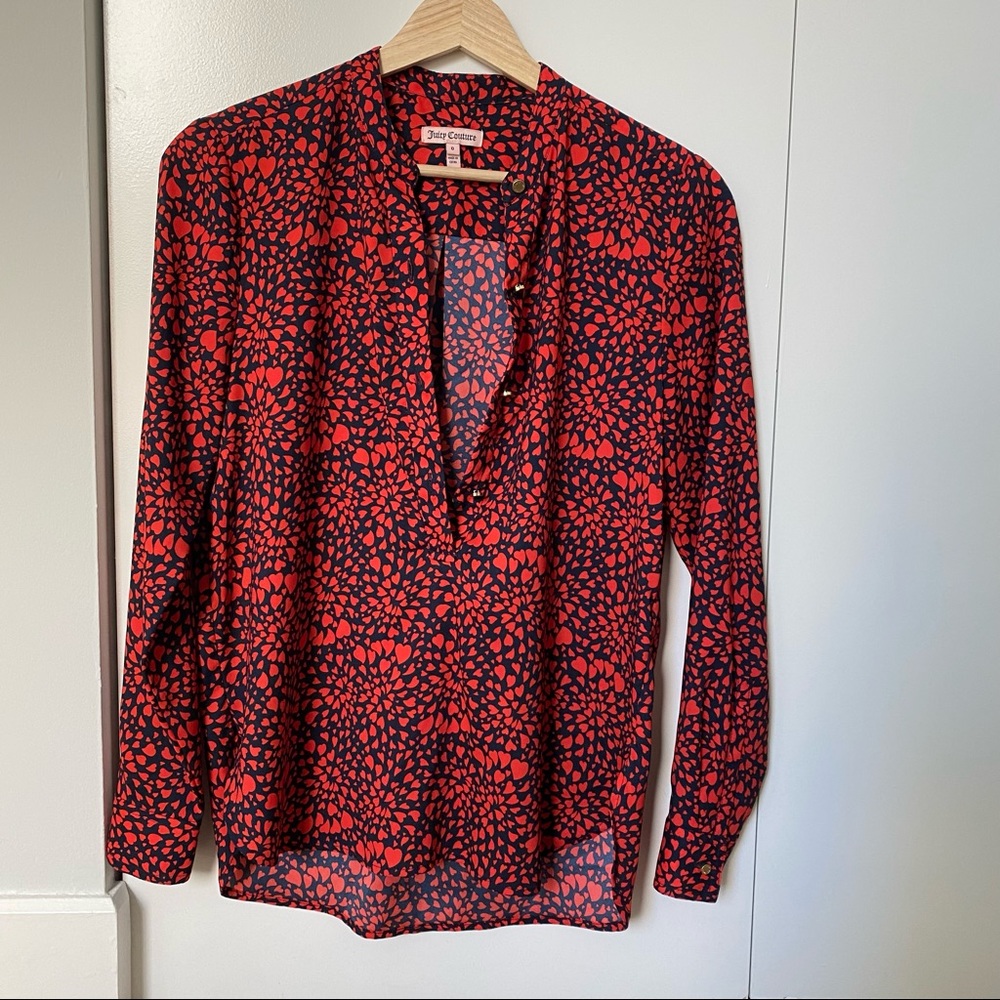 Juicy Couture Heart Print Long Sleeve Collar Blouse